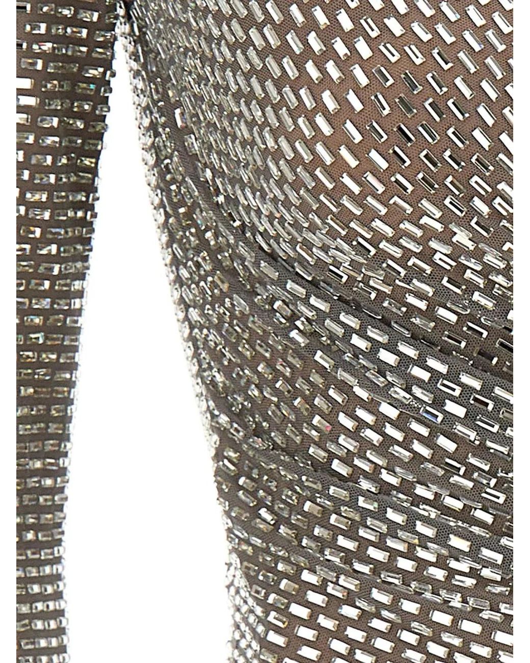 Self-Portrait Gray Rhinestone Mesh Wrap Top
