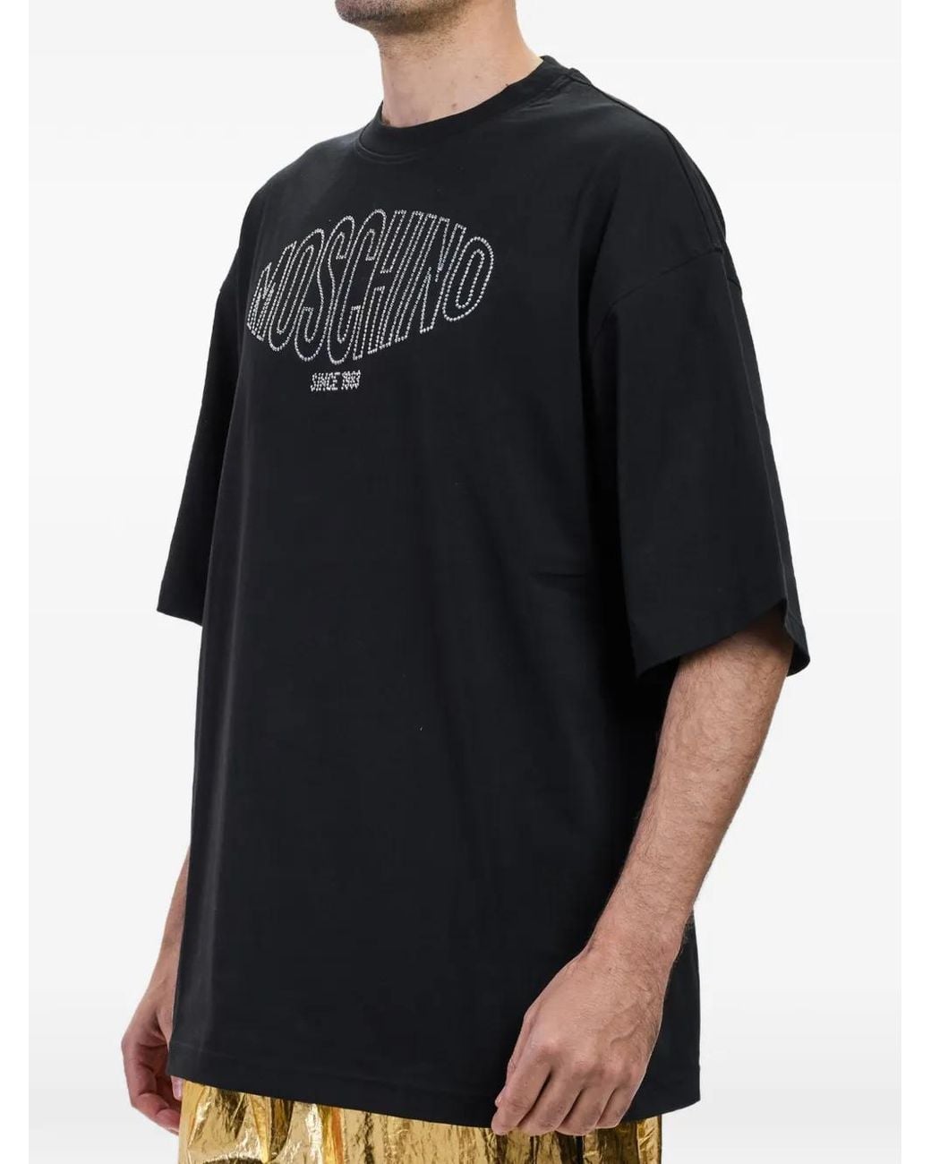 Moschino Black Crystal-Logo Oversized T-Shirt for men