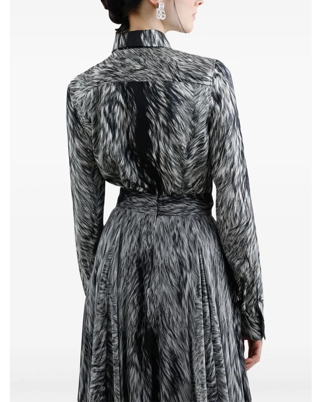 Dolce & Gabbana Gray Graphic-Print Midi Skirt