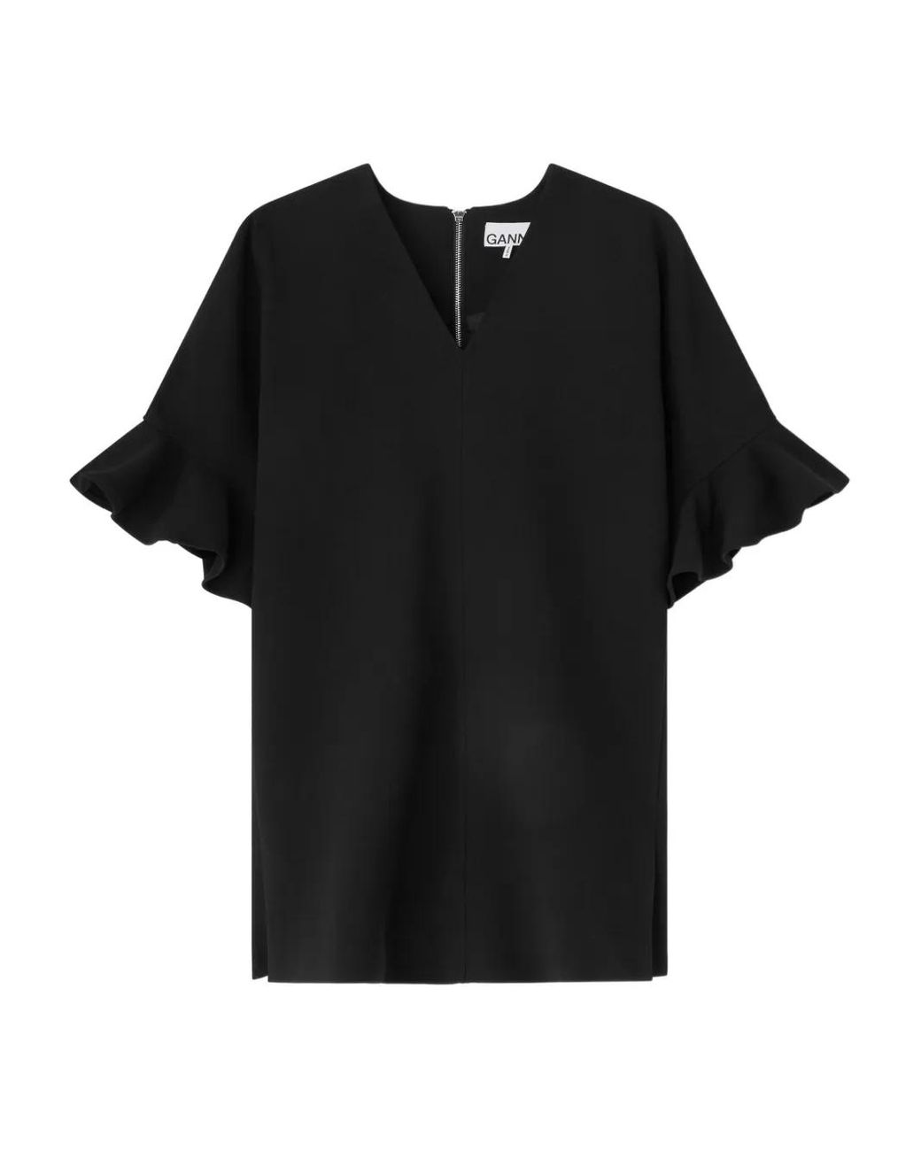 Ganni Black Mini Ruffled Dress