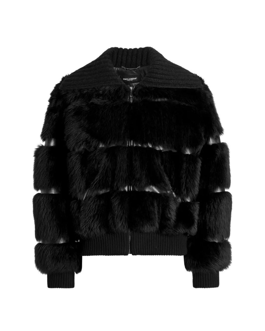 Dolce & Gabbana Black Fur Bomber Jacket for men