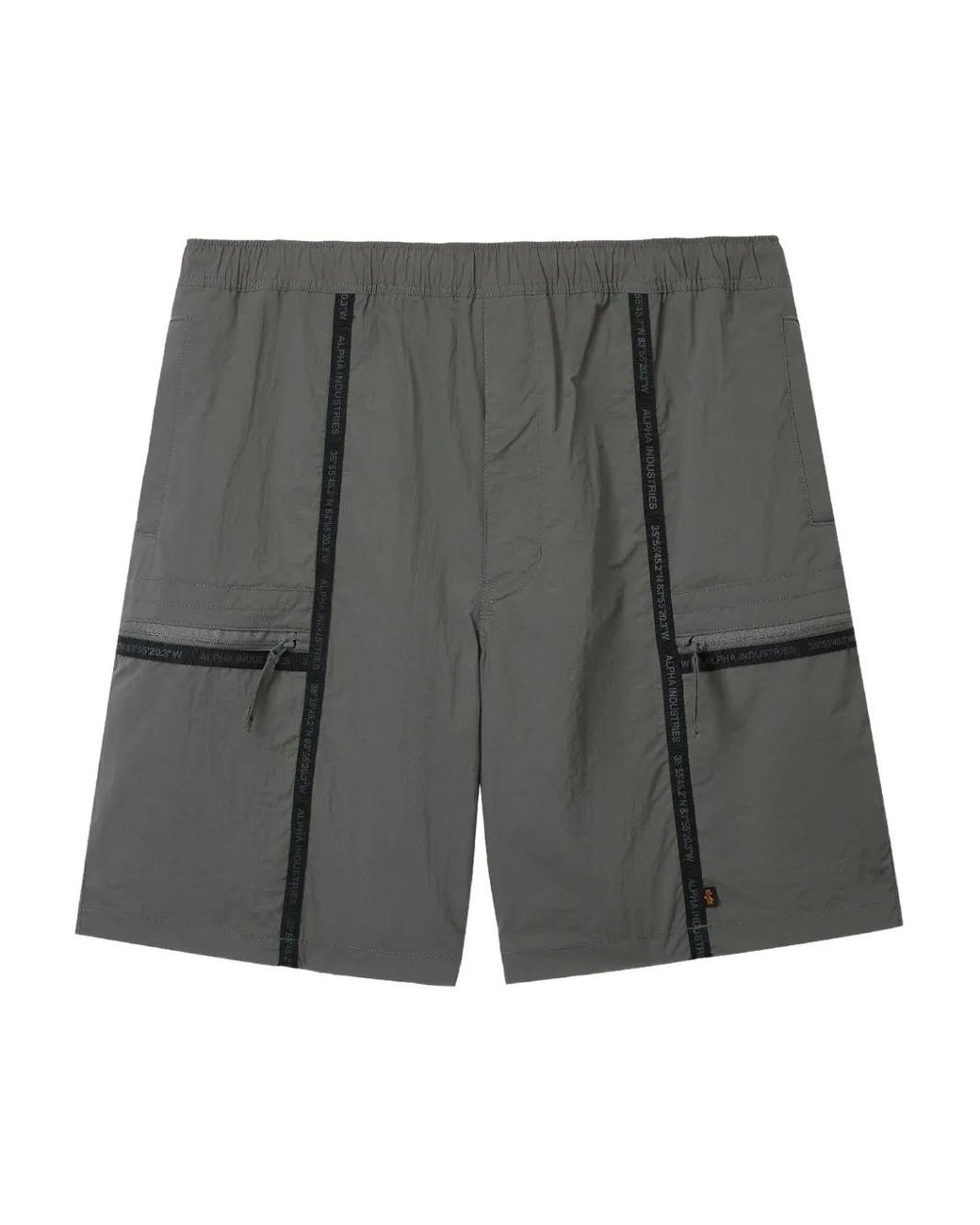 Alpha Industries Gray Logo-Tape Cargo-Pockets Shorts for men