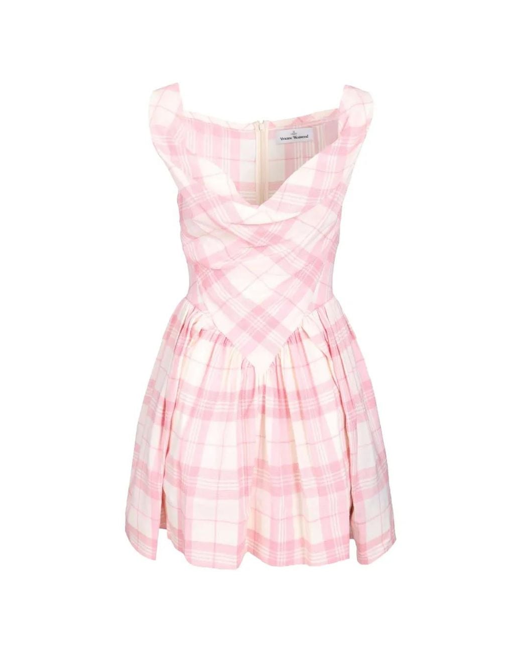 Vivienne Westwood Pink Fitted Bodice Mini Dress With Unique V-Neckline