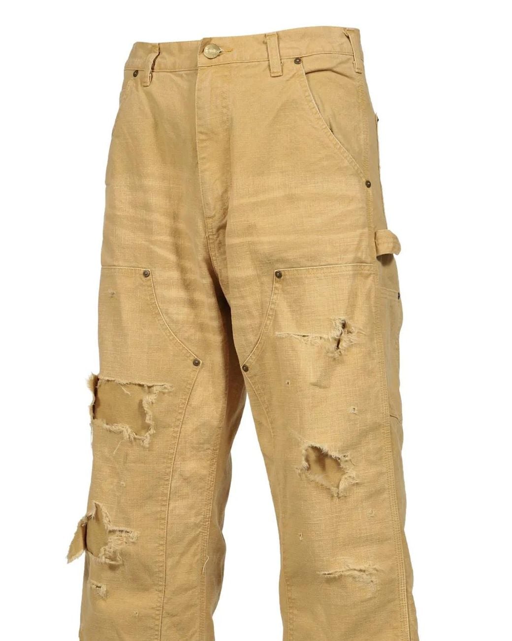 KAMIYA Natural Heavy Sun Faded Distressed Duck-Canvas Jeans for men