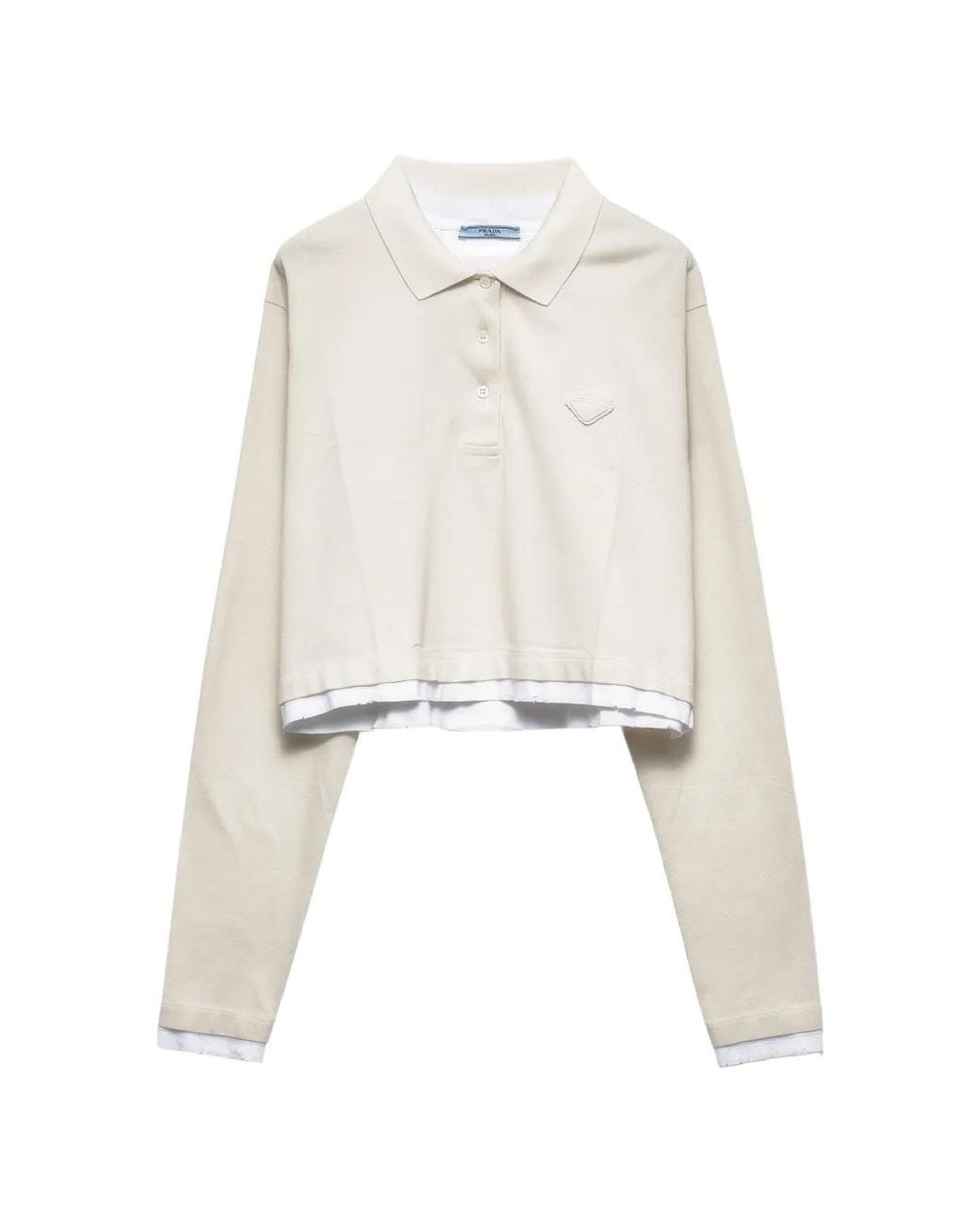 Prada White Long-Sleeved Piqué And Jersey Polo Shirt