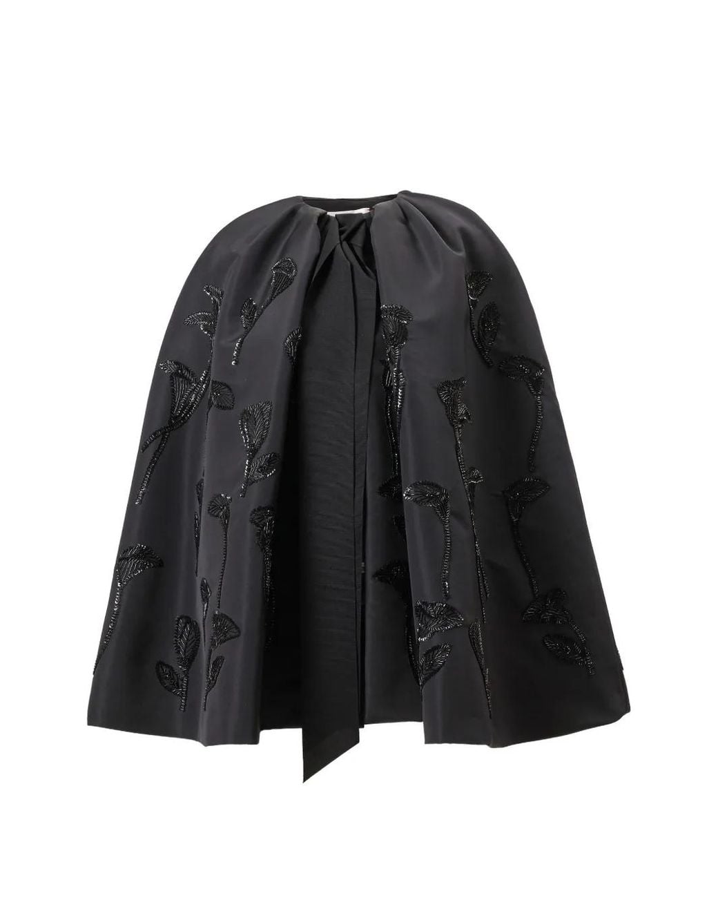 Carolina Herrera Black Floral-Embroidered Silk Cape