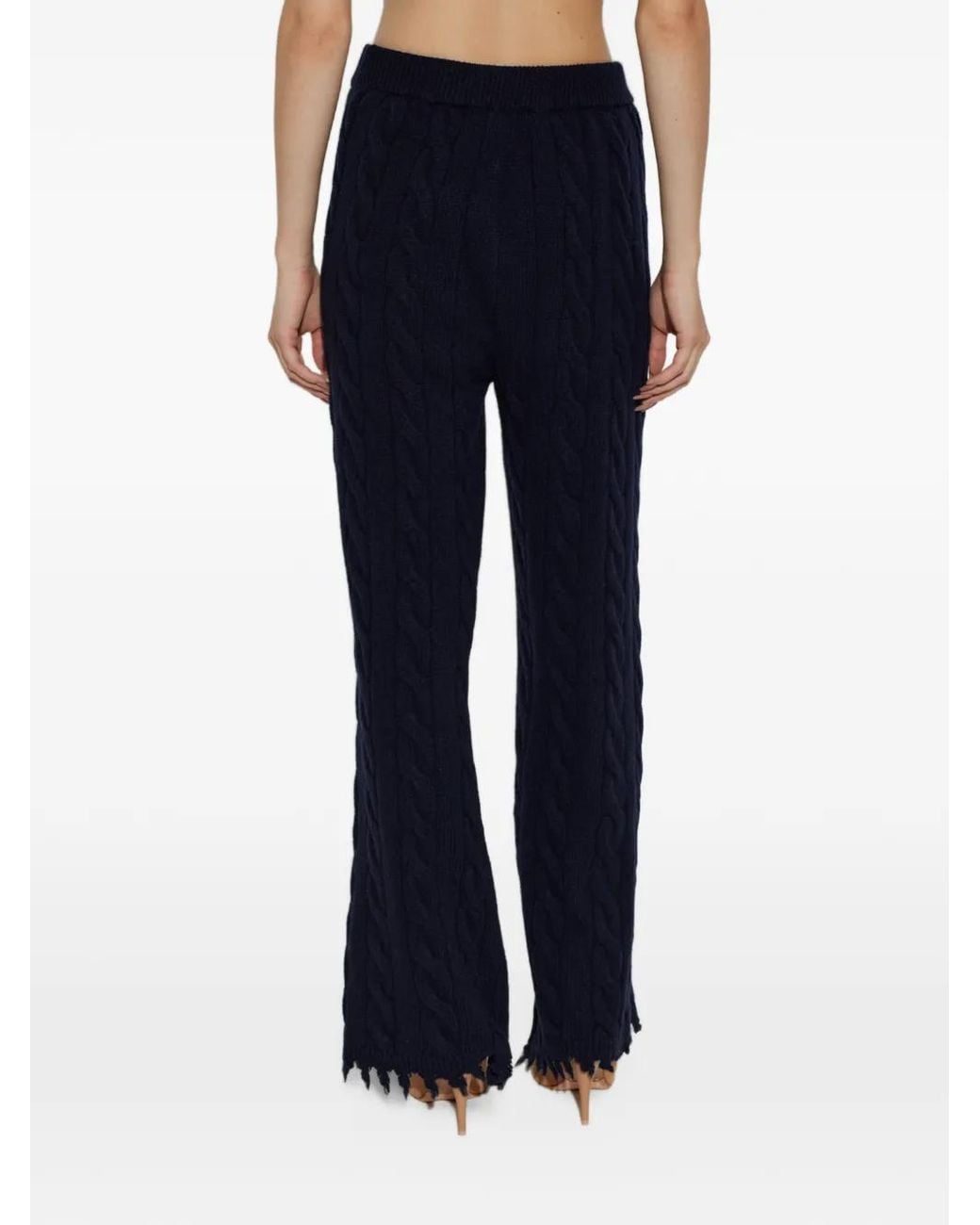 Akep Blue Cable-Knit Wool Straight-Leg Trousers
