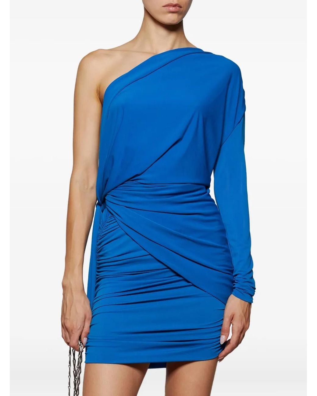 Alex Perry Blue One-Sleeve Draped Mini Dress