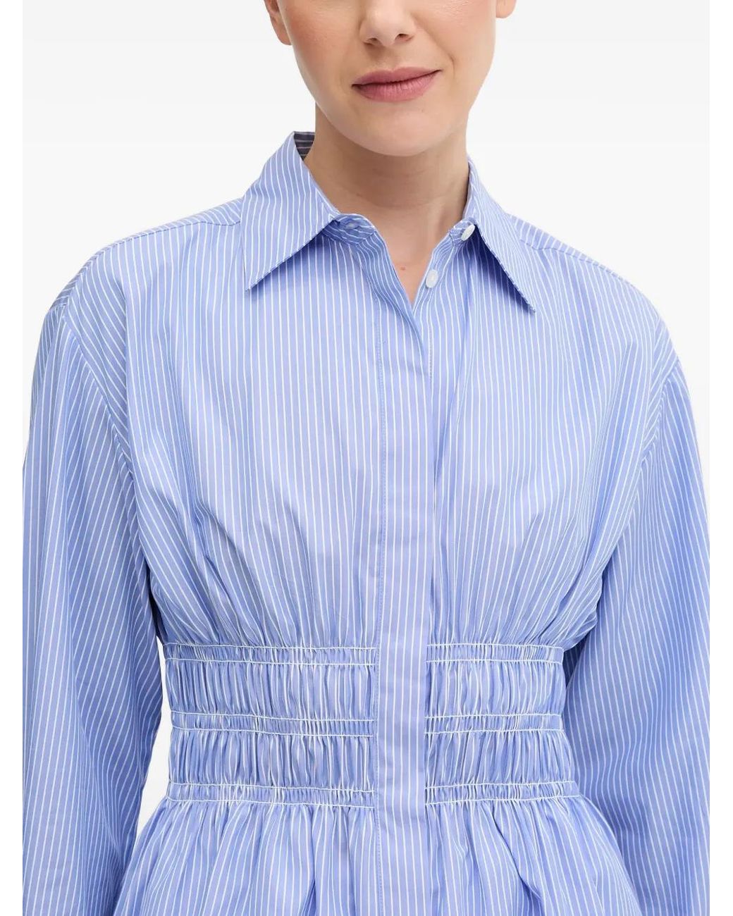 Rag & Bone Blue Blythe Striped Shirred Shirt