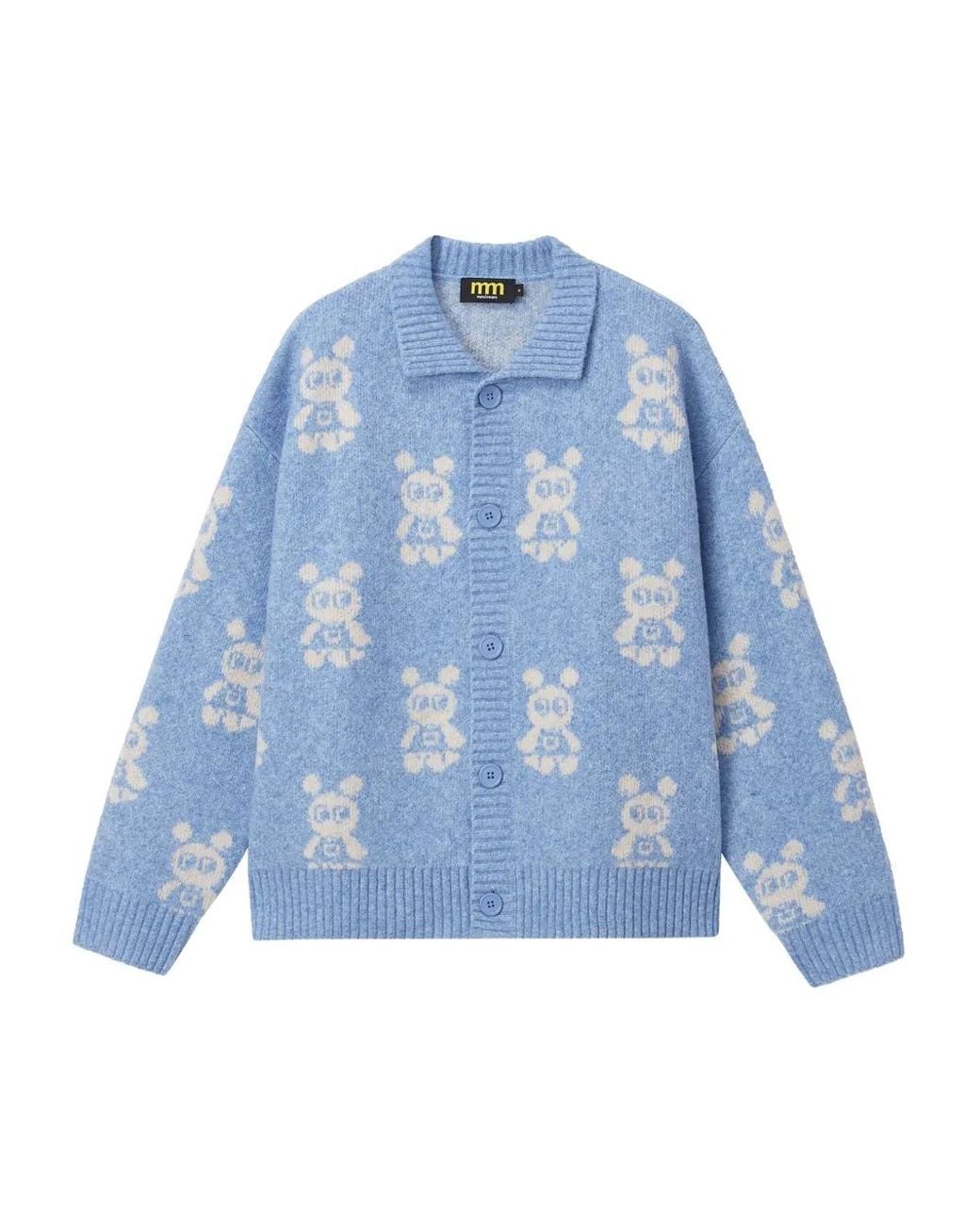 Mini Cream Blue Geknöpfter Cardigan Mit Bärenmuster