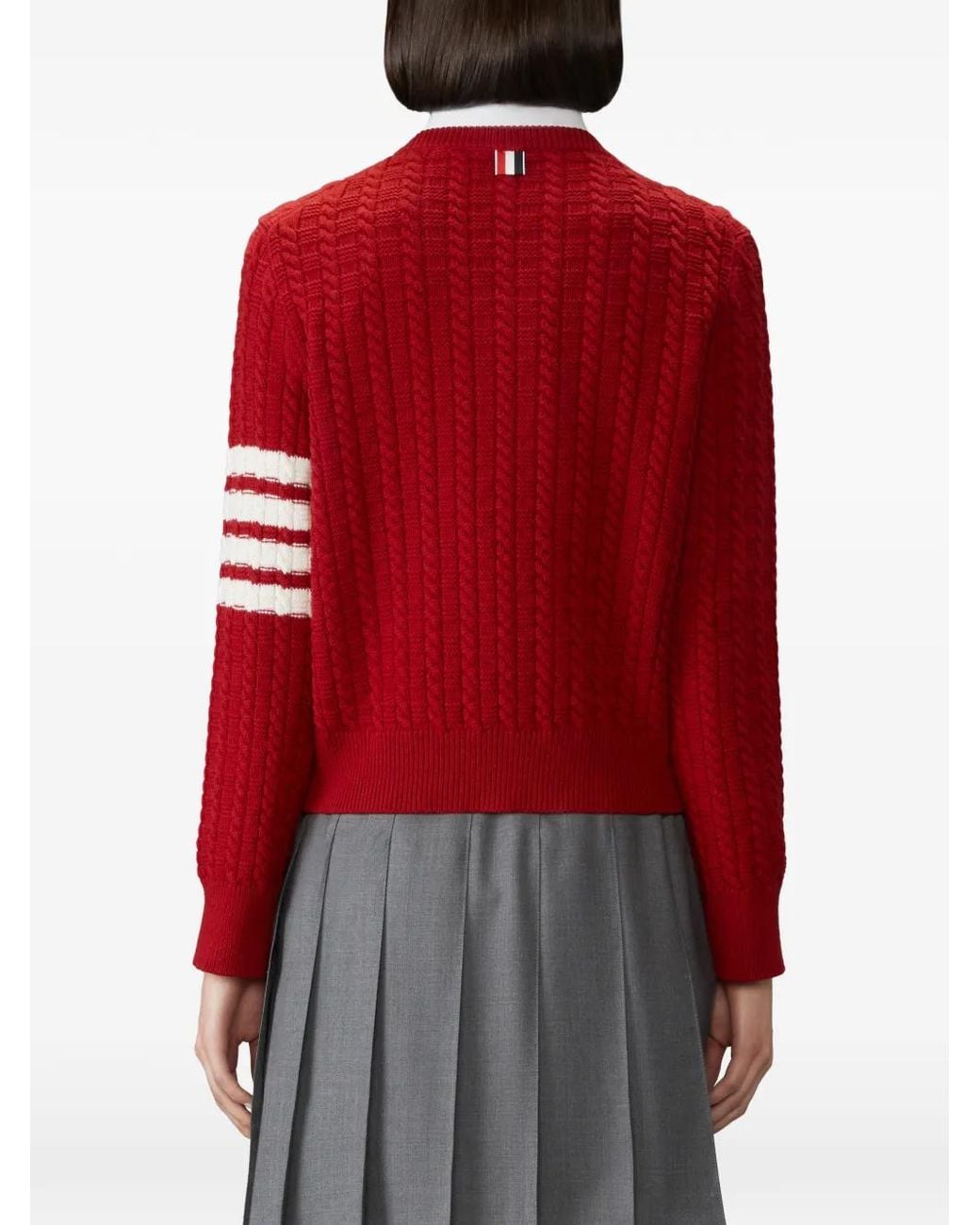 Thom Browne Red Merino-Wool 4-Bar Intarsia Anchor Pullover