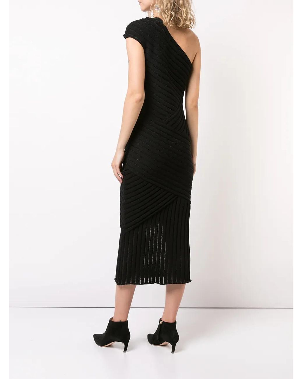 Valery Kovalska Black Ribbed One Shoulder Dress