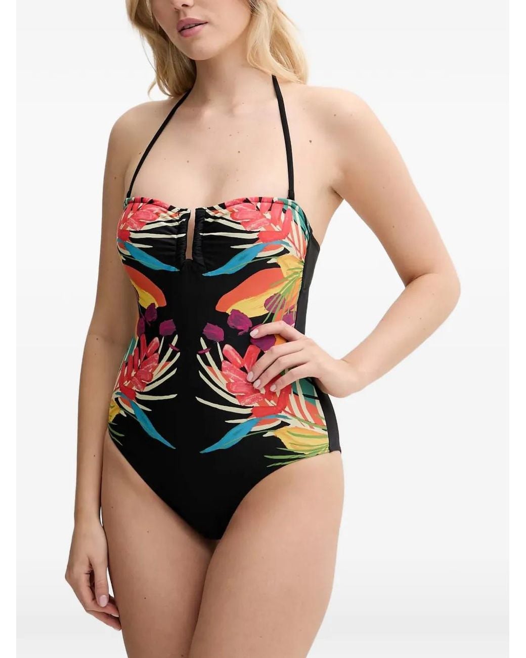 Desigual Black Floral-Print Halterneck Swimsuit