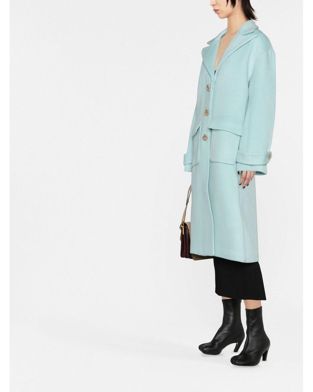 Self-Portrait Single-breasted Wool Coat in Blue | Lyst