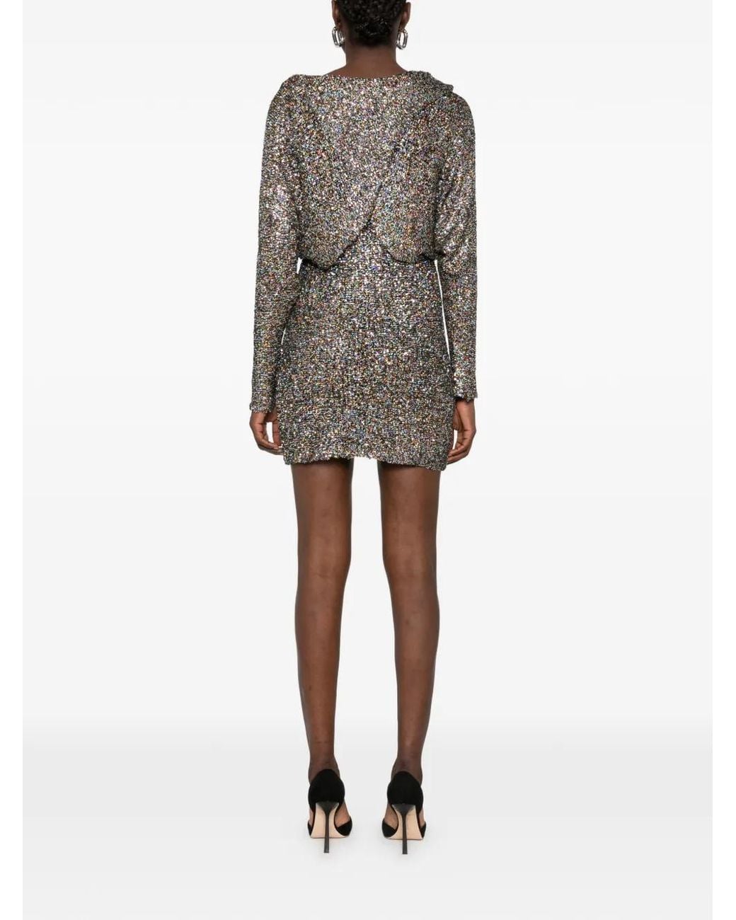 Alberta Ferretti Gray Sequin-Embellished Draped Dress