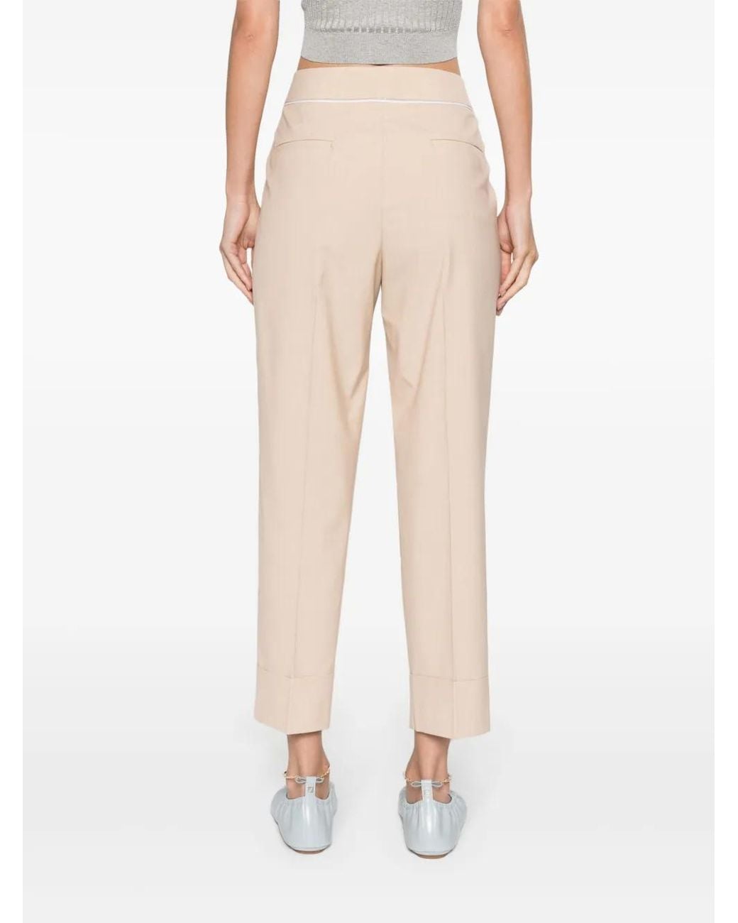 Peserico Natural Chain-Detail Tapered-Leg Trousers