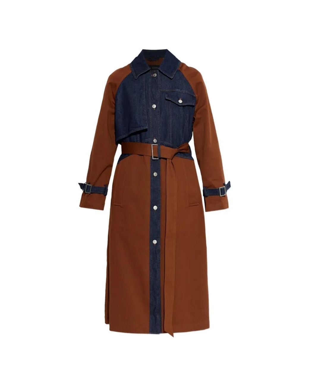 AllSaints Brown Daily Belted Panelled Coat