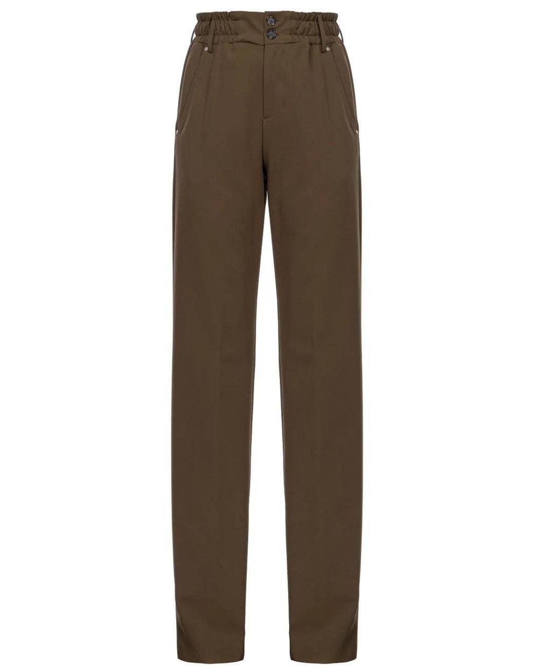 Pinko Brown High-Waisted Trousers With Relaxed Fit