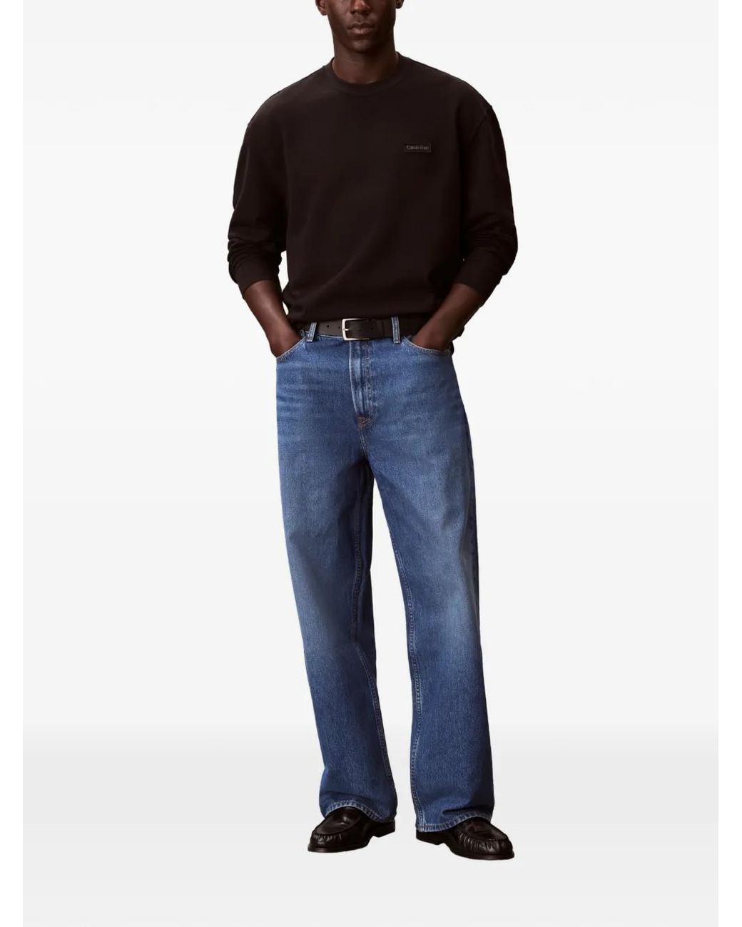 Calvin Klein Black Logo-Patch Crew-Neck Sweater for men