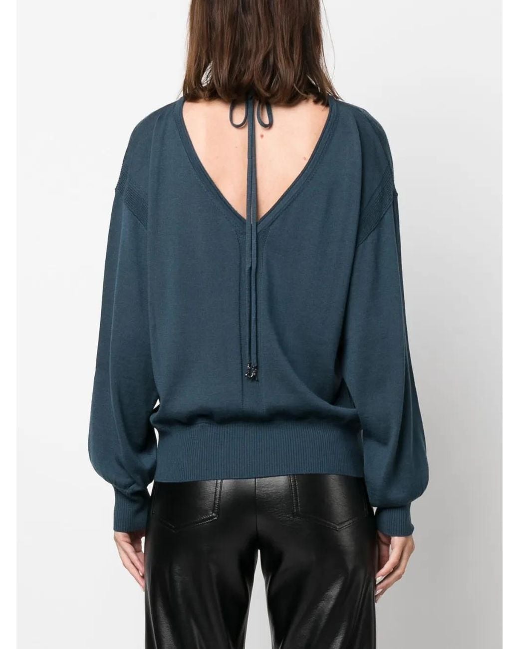 Patrizia Pepe Blue Boat-Neck Long-Sleeve Top