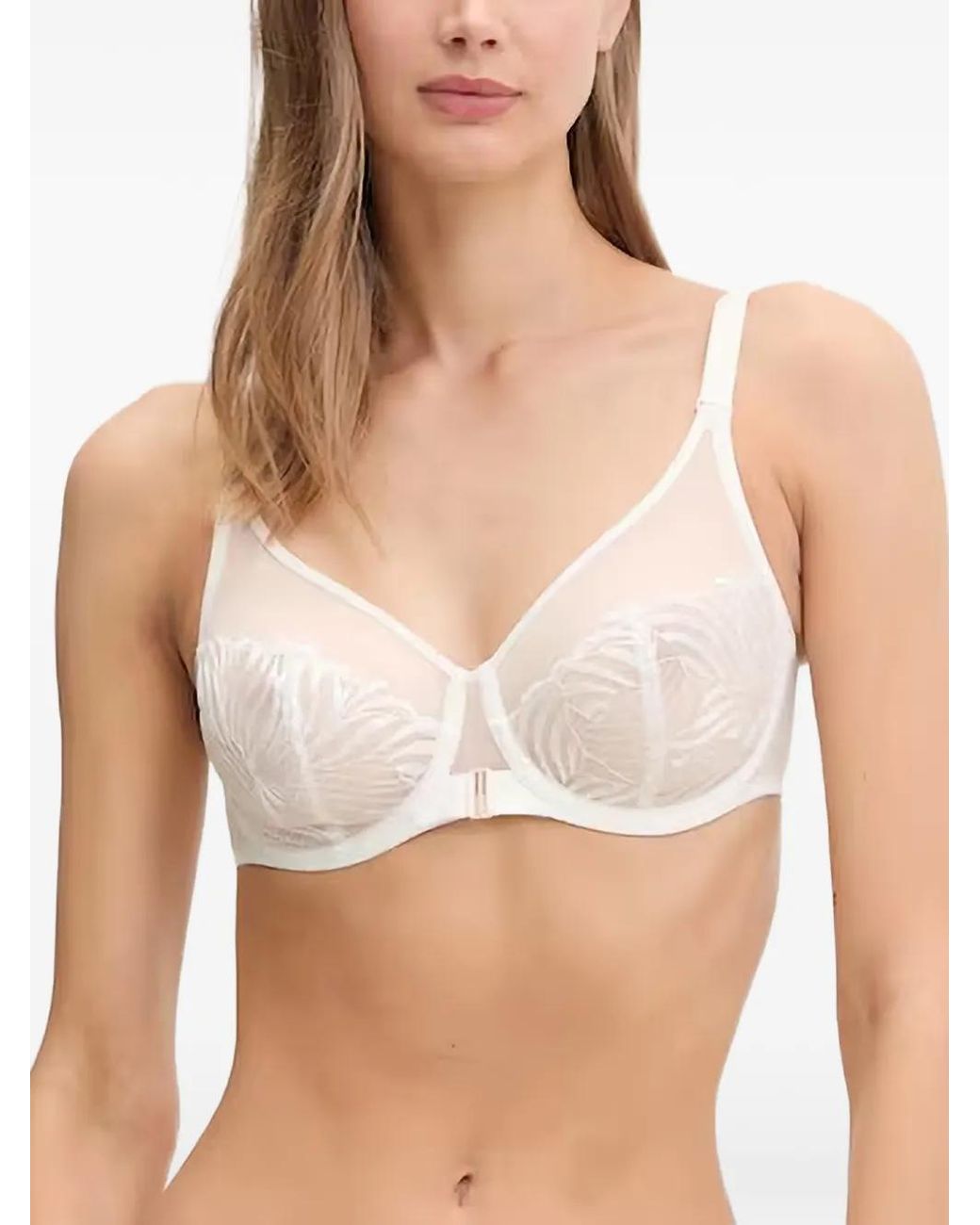 Chantelle White Legend Embroidered Mesh-Panel Bra