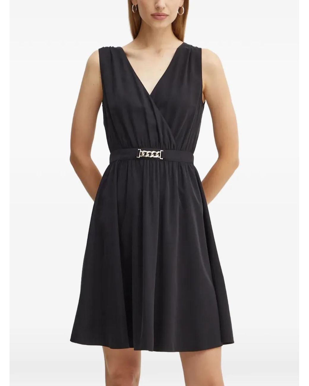 Morgan Black Belted Wrap-Style Mini Dress
