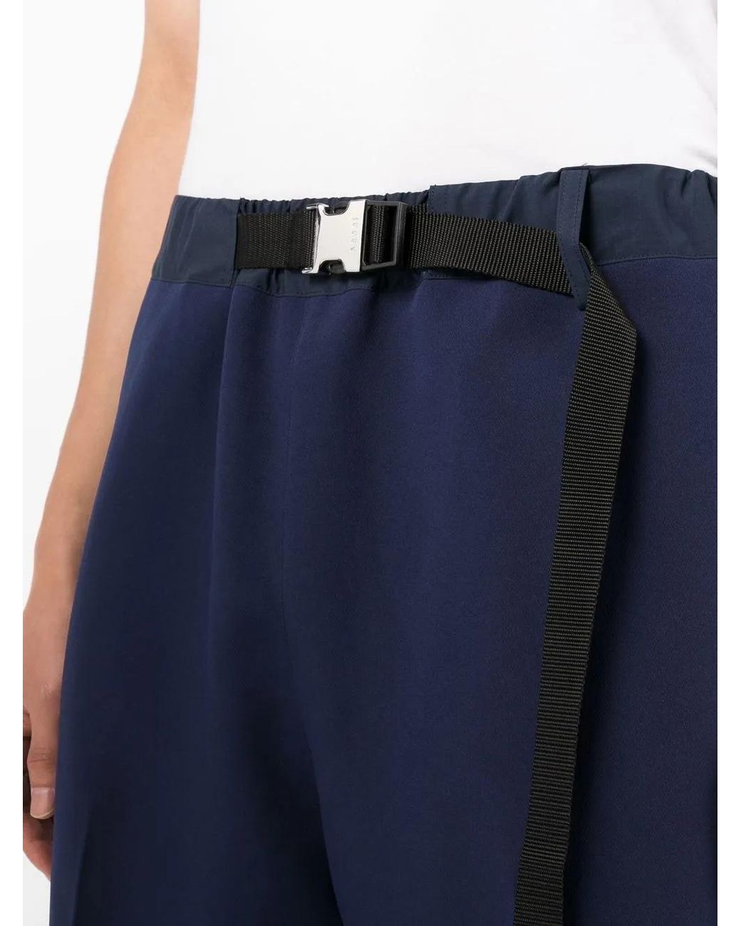 Sacai Blue Clip-Belt Wide-Leg Trousers for men