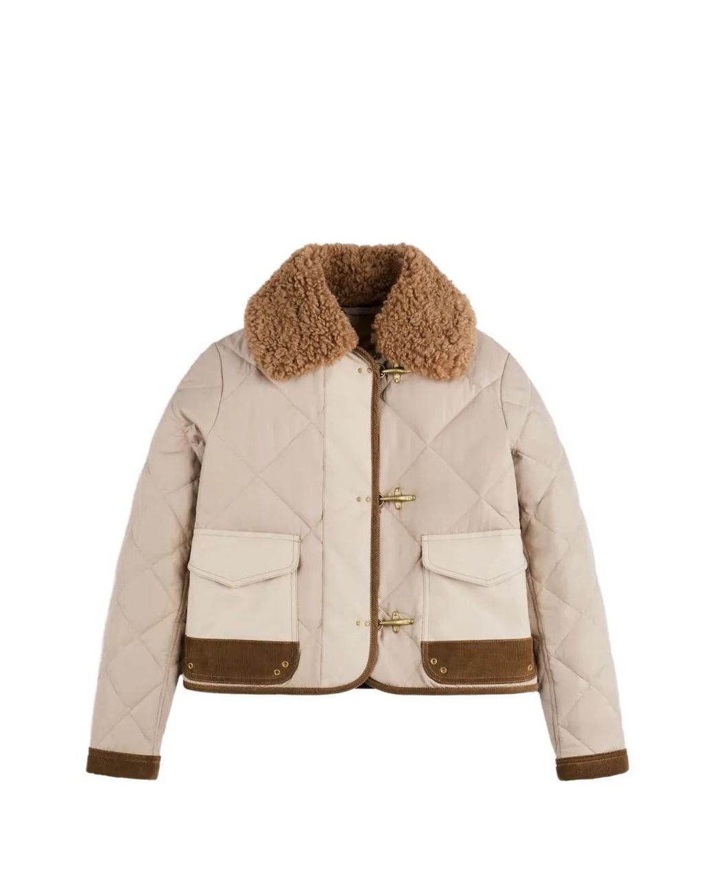 Fay Natural Quilted Shearling-Collar Jacket