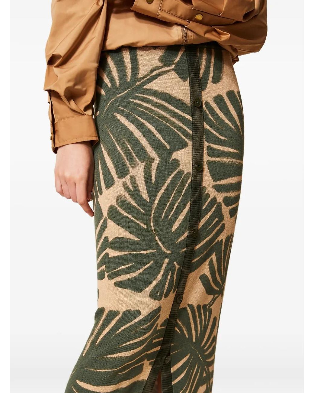 Twinset Green Midi Knit Skirt With Print
