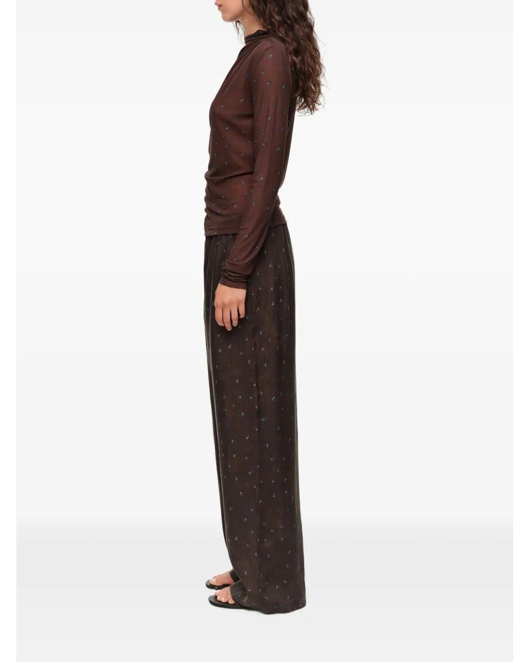 Bimba Y Lola Brown Romantic Sweet Floral Fluid Jogger Trousers