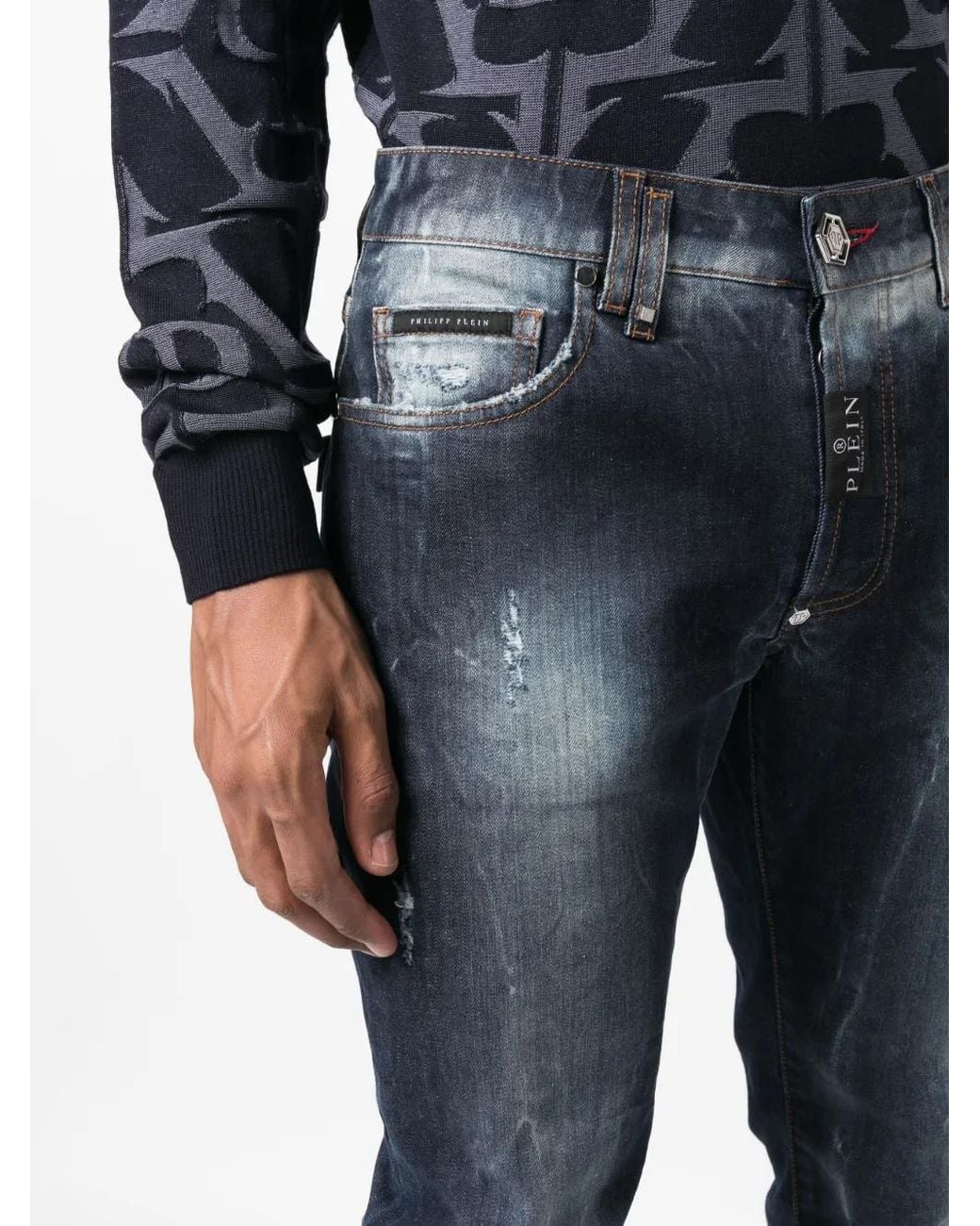 Philipp Plein Blue Distressed Straight-Leg Jeans for men