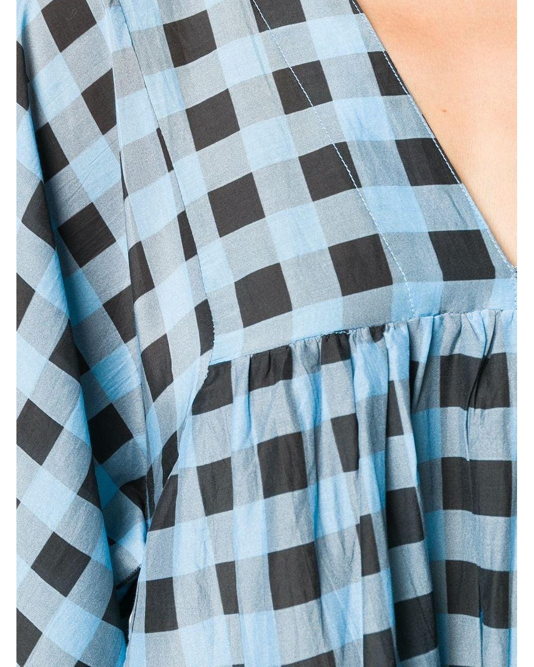 Ganni Silk Checkered Tent Midi Dress in Blue | Lyst