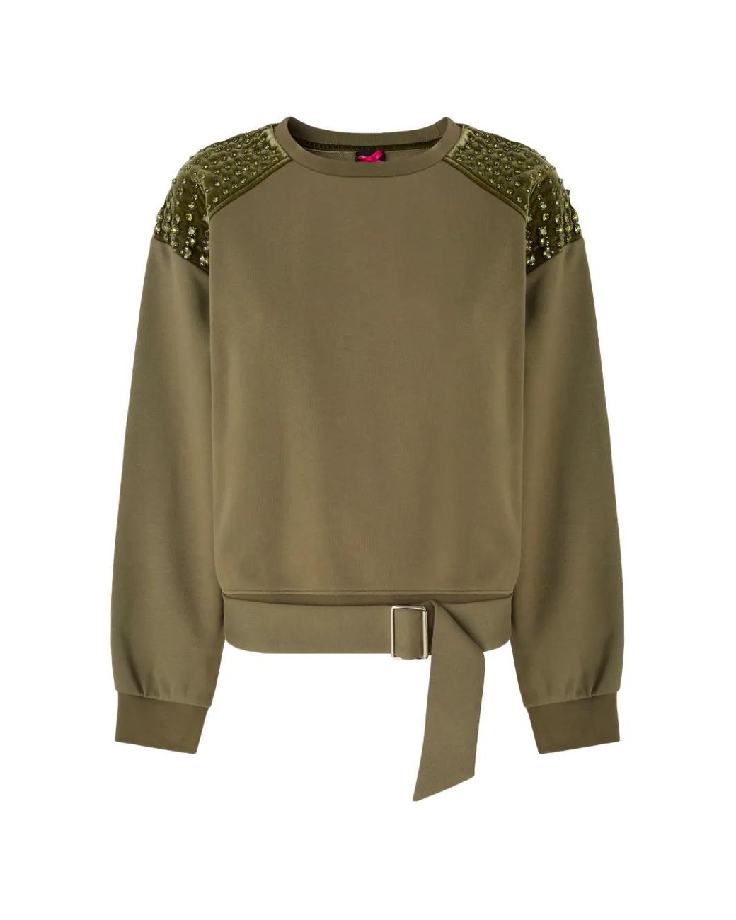 Pinko Green Embellished Buckled-Hem Sweatshirt