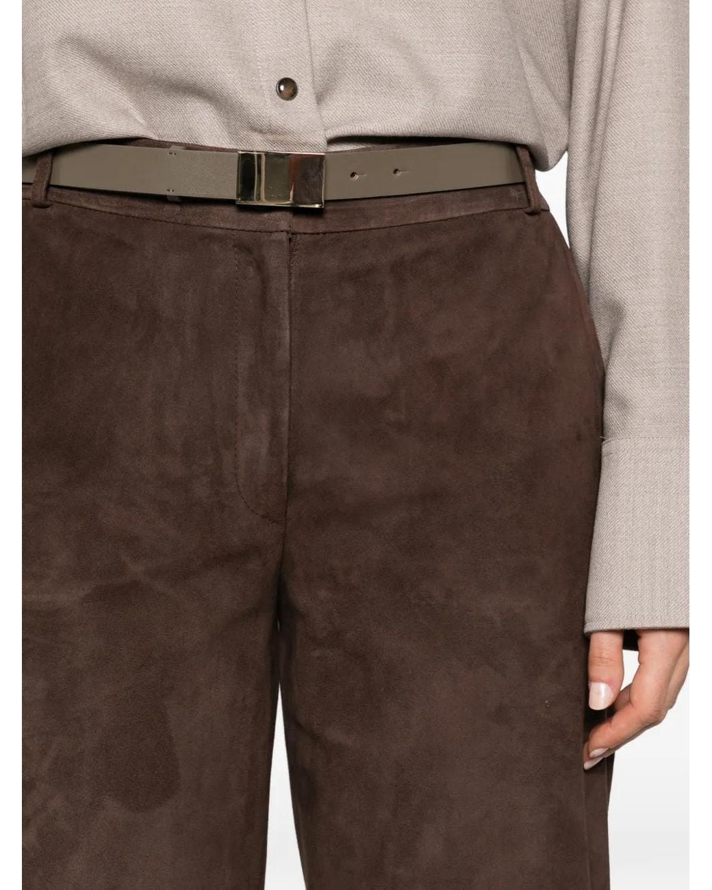 Antonelli Brown Suede Wide-Leg Trousers