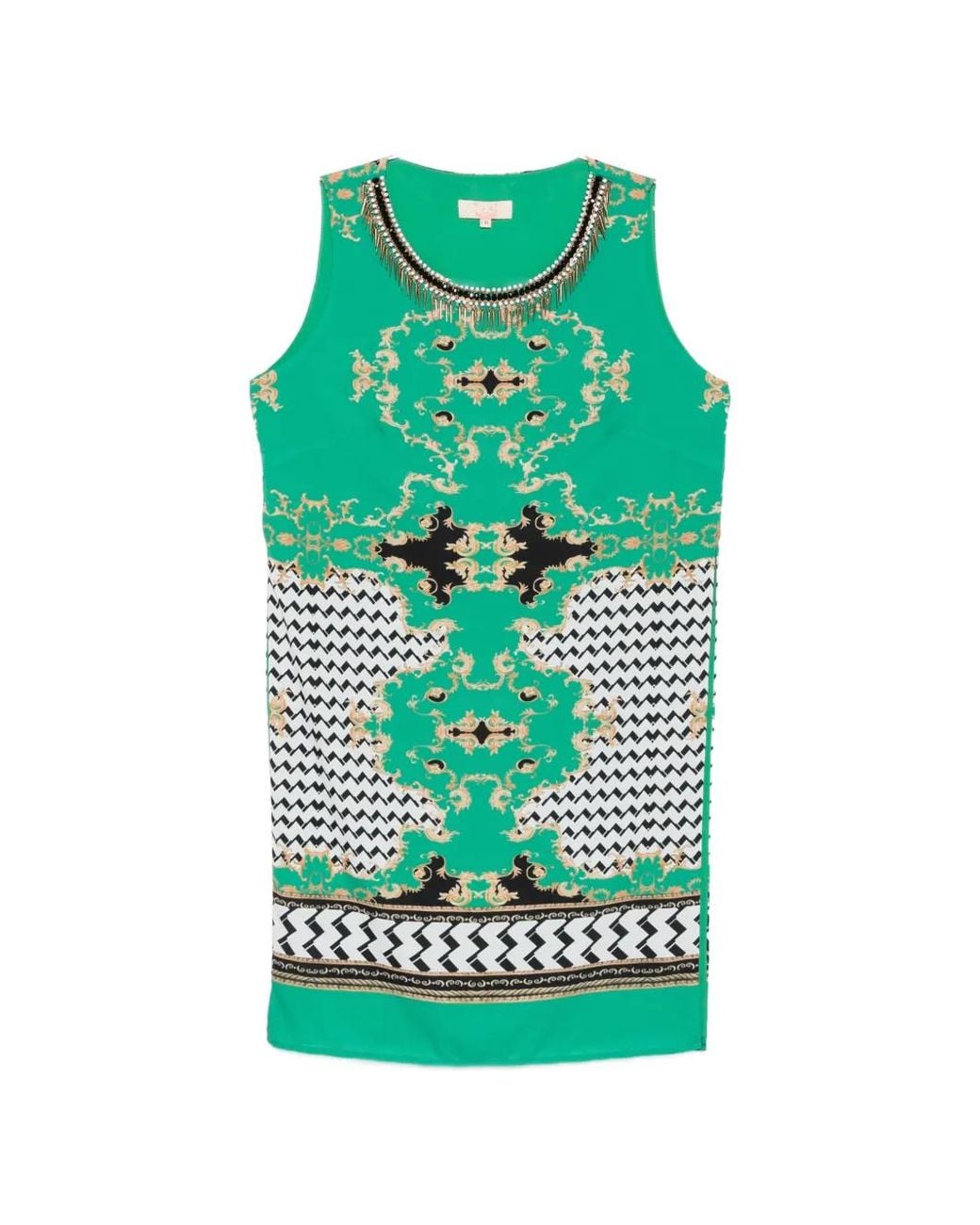 Twinset Green Bead-Embellished Baroque-Print Top