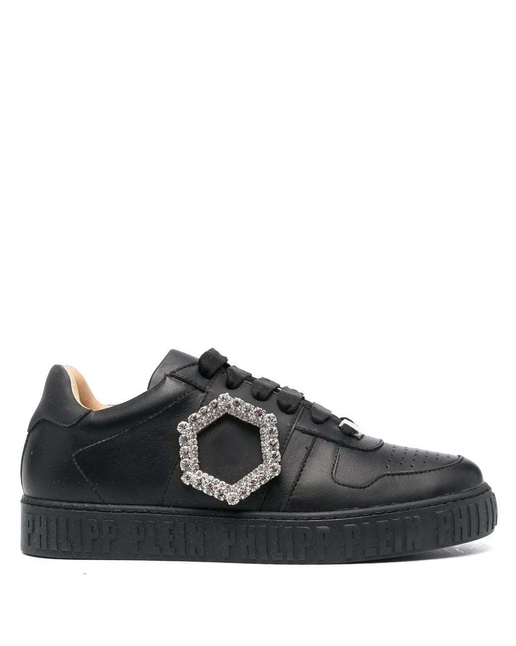 Philipp Plein Black Crystal-Detailed Leather Sneakers