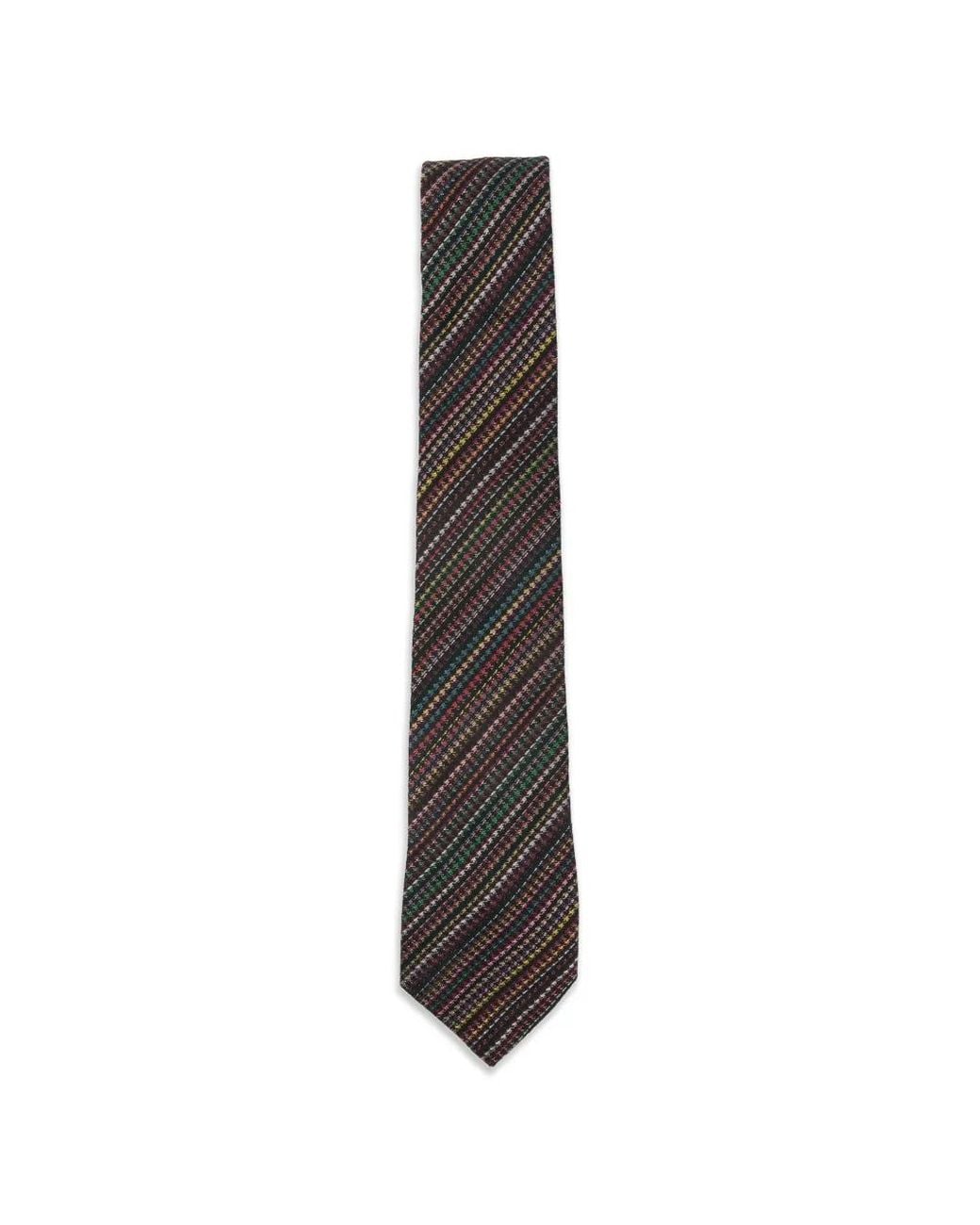 Paul Smith White Signature Stripe Silk And Wool Tie for men