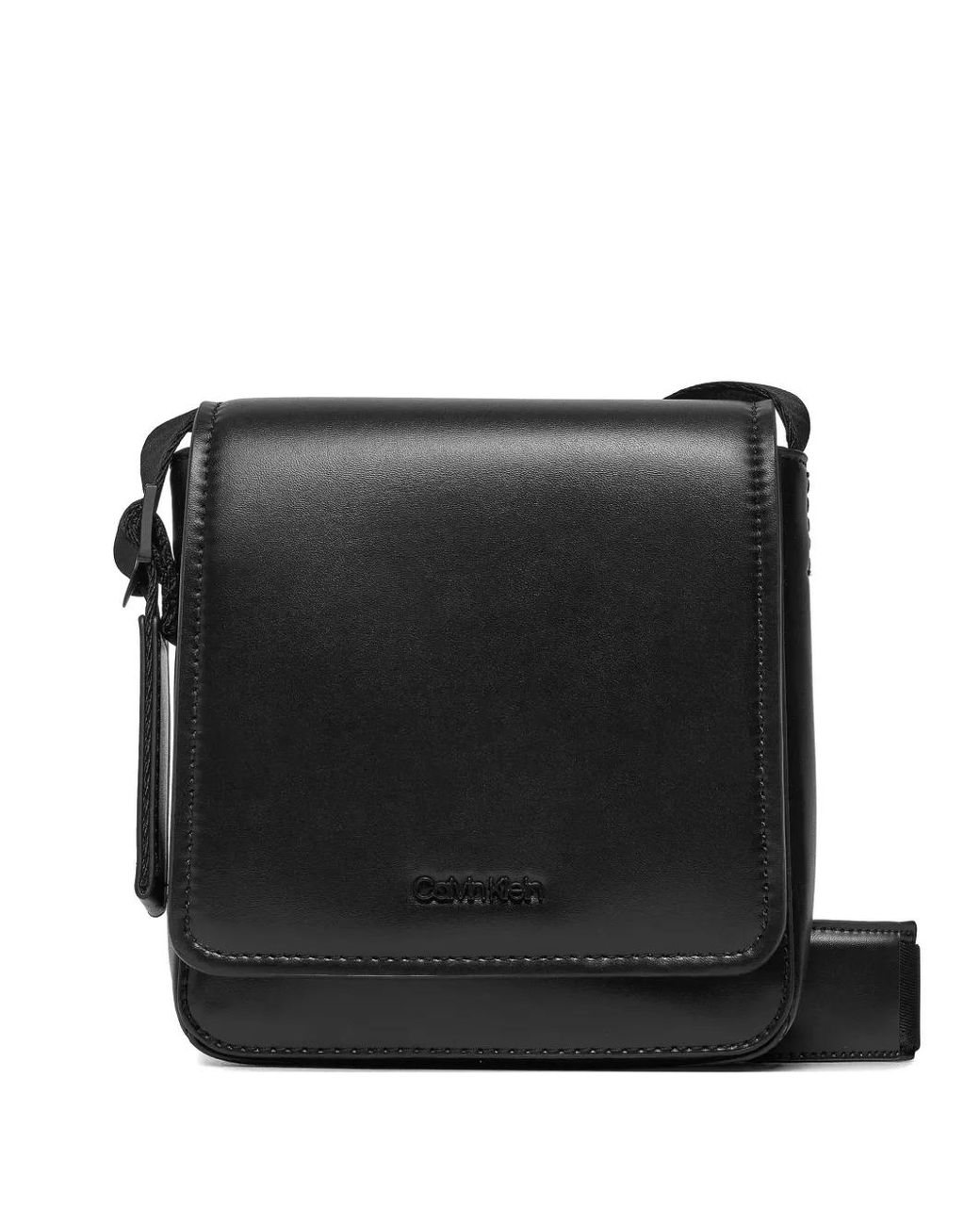 Calvin Klein Black Sac Porté Épaule À Rabat Et Logo En Creux for men