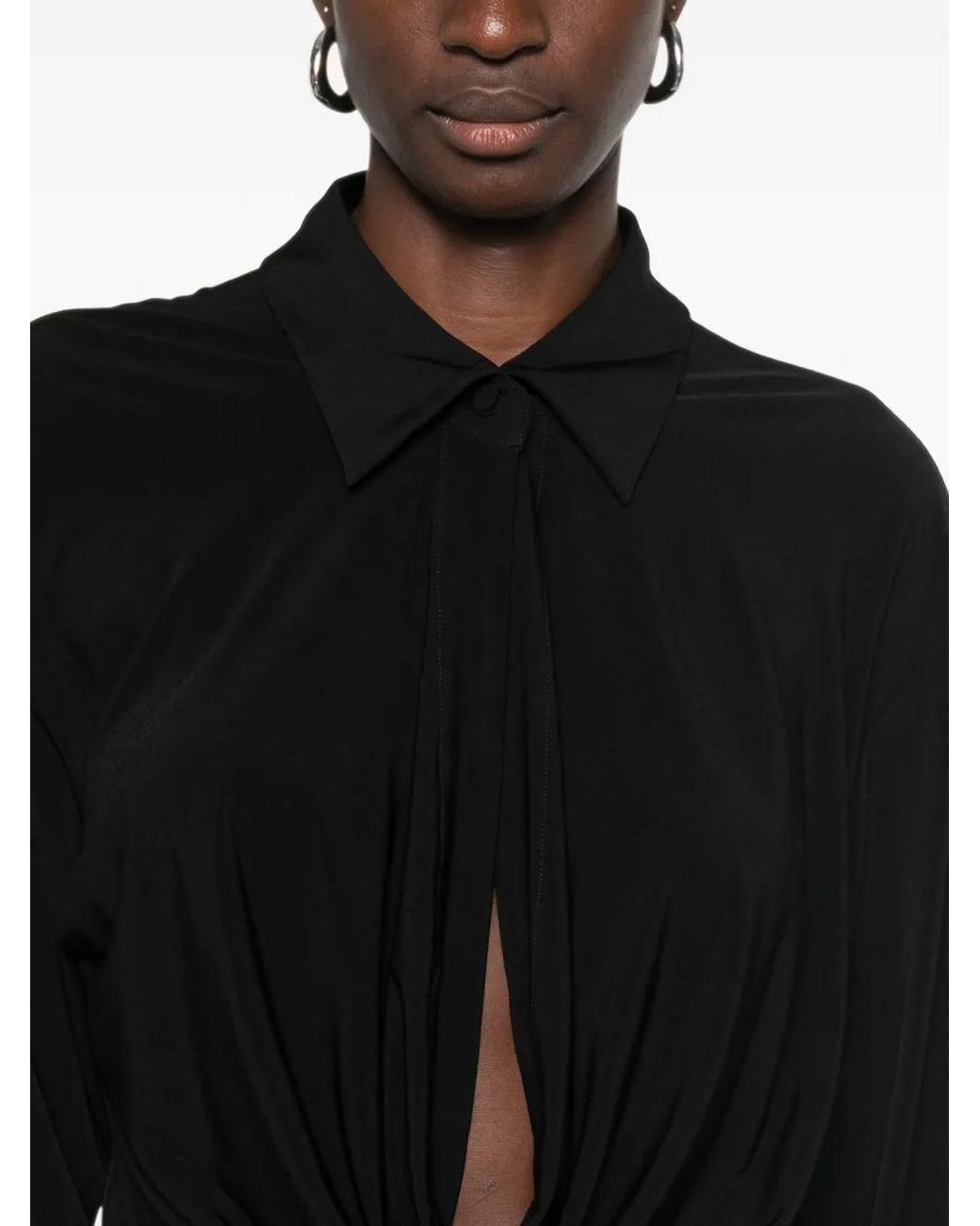 ANDAMANE Black Lilia Draped Cut-Out Midi Dress