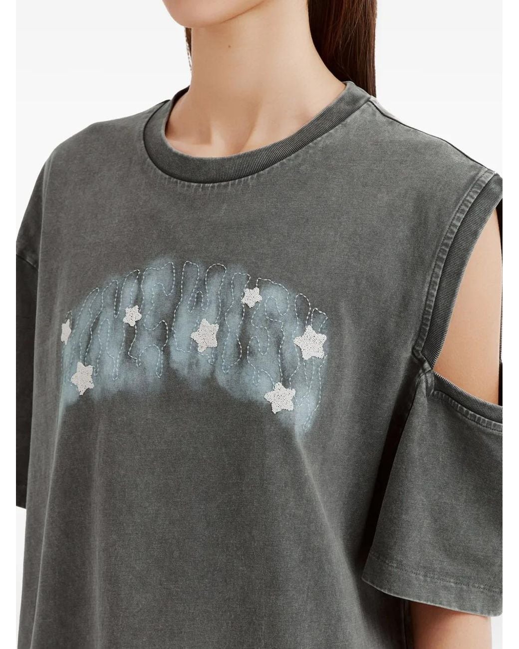 Mini Cream Gray Cut-Out Star-Embellished T-Shirt