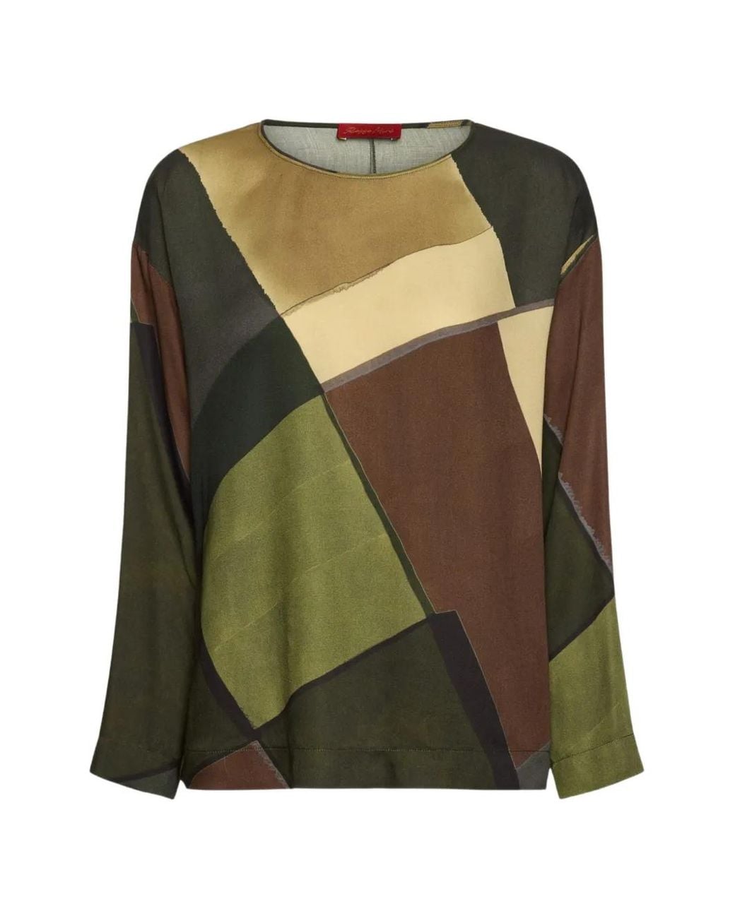 Elena Miro Green Geometric-Print Long-Sleeved Blouse