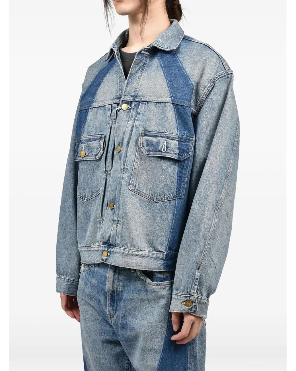 Dear BORO Blue 1985 Faded-Effect Paneled Denim Jacket for men