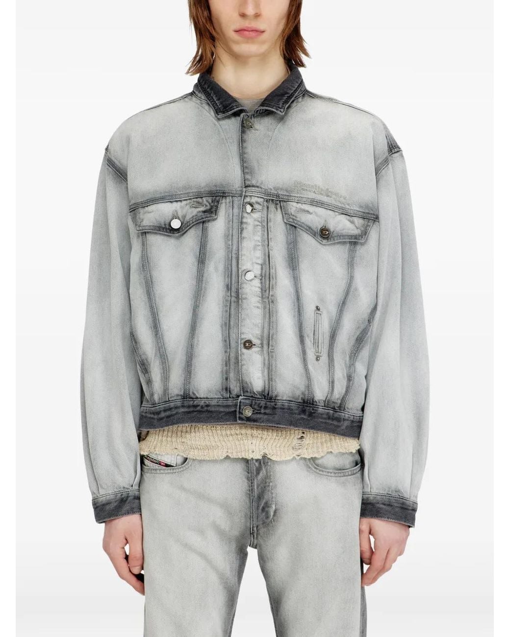 DIESEL Gray Trucker-Jacke Aus Weichem Skeleton-Denim