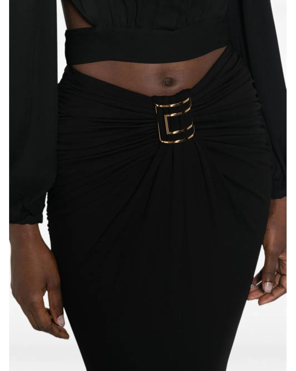Elisabetta Franchi Black Ruched Logo-Plaque Skirt