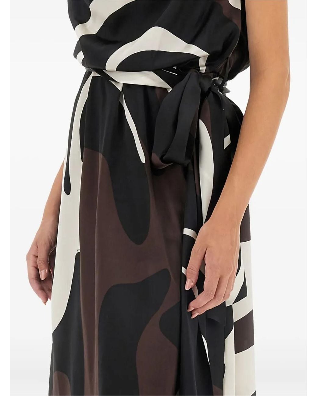 Kiton Black Cowl-Neck Abstract Midi Dress