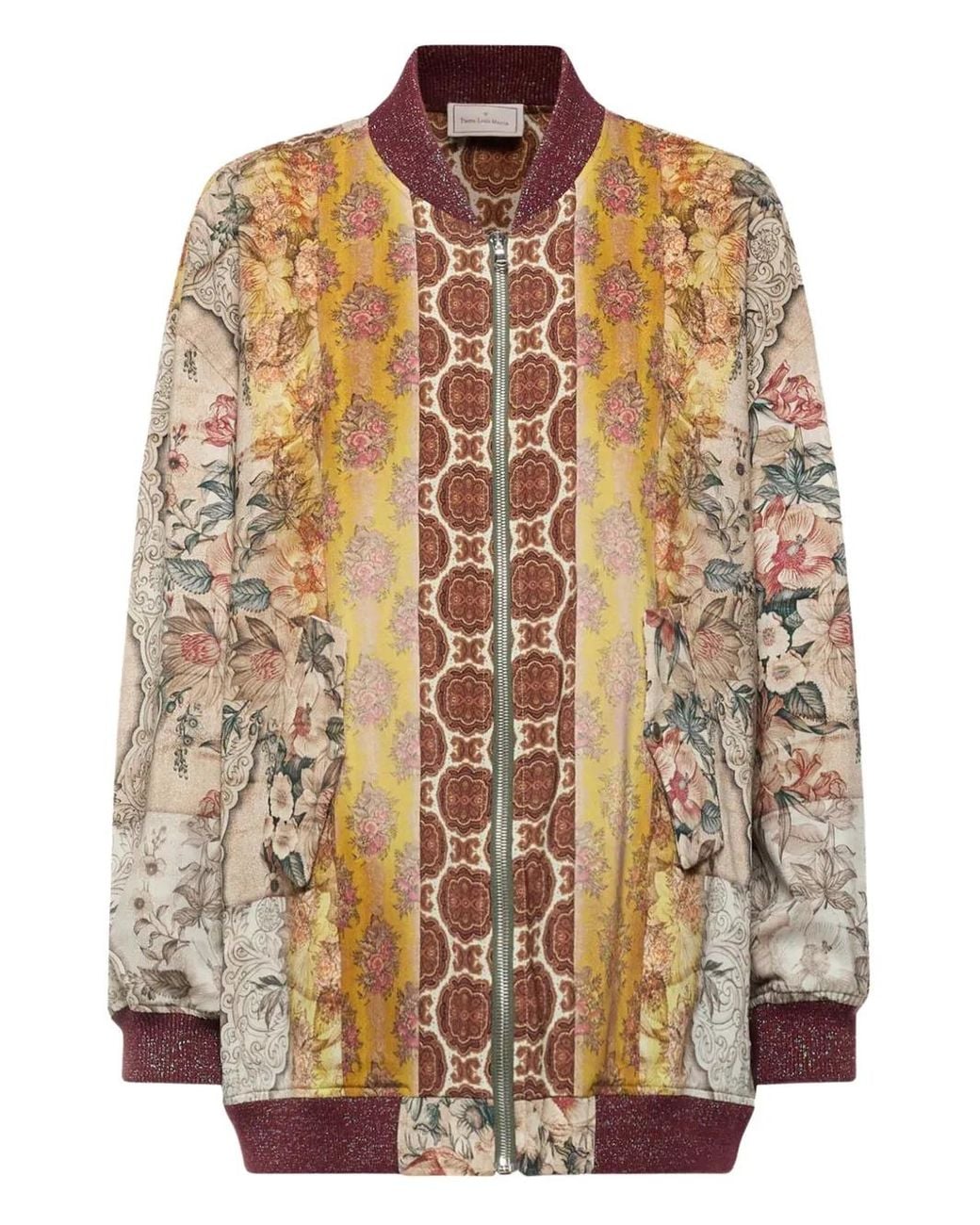 Pierre Louis Mascia Brown Floral-Panel Bomber Jacket