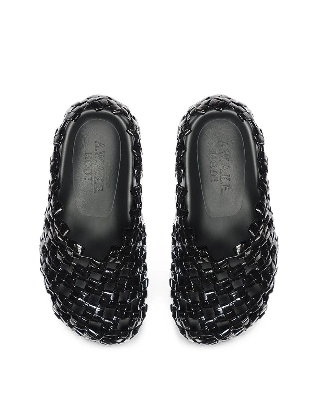 A.W.A.K.E. MODE Black Woven Leather Mules