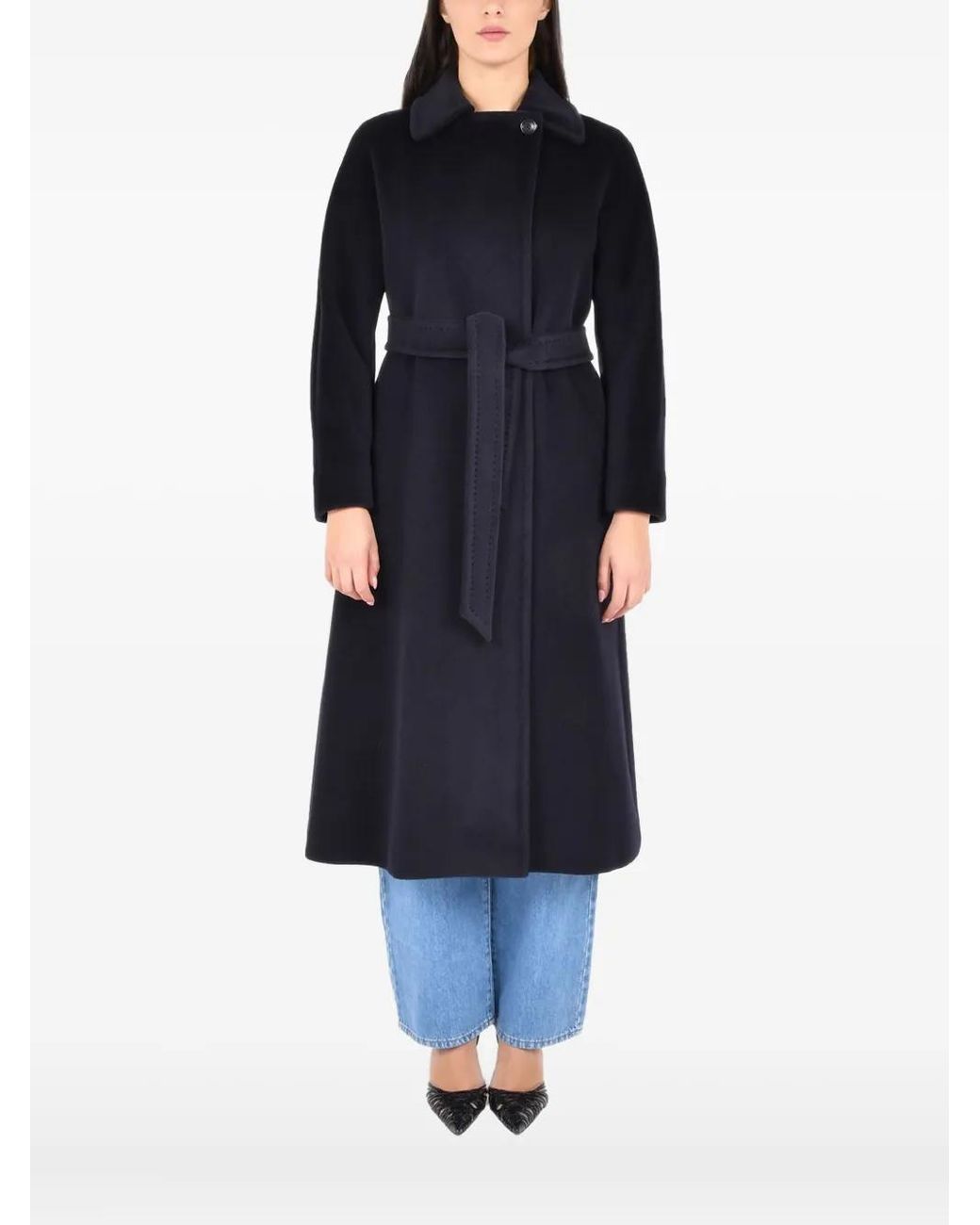 Max Mara Blue Manteau À Taille Ceinturée