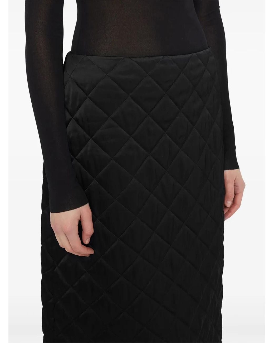 Jil Sander Black Quilted Satin Midi Skirt