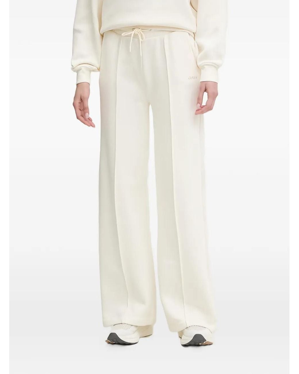 Guess White Drawstring Wide-Leg Trousers